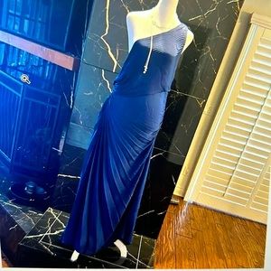 blue dress for bridal shower guest V Neck Ankle Length Short Sleeves Wedding Dress, Blue / M Beach Best Guest Wedding 12/24 Dessy Group gauzy woven fabric SIZE:13